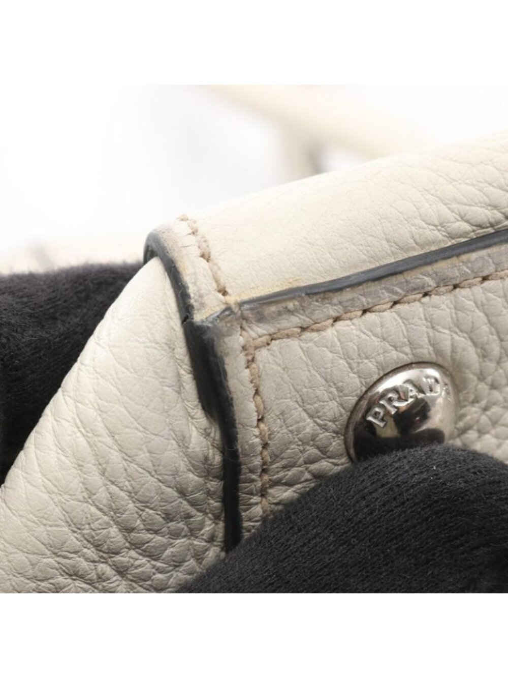 Prada Handbag White Leather Triangle Logo 2-Way Tote - Picture 7 of 11
